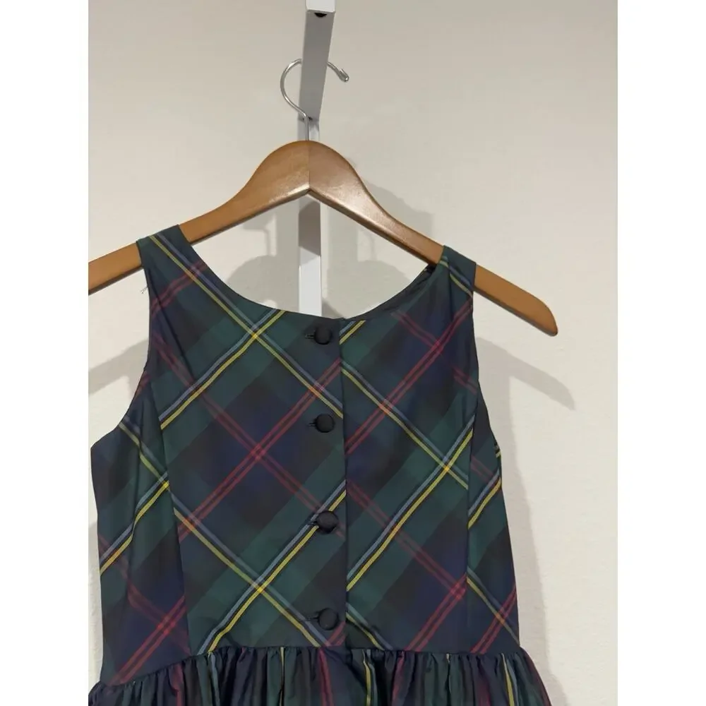 Ralph Lauren Girls Plaid Holiday Dress Size 10 Tartan Plaid Fit Flare